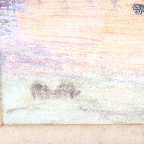 1329 - J C Hebbert, watercolour, impressionist Thames view, artist's label verso, 22cm x 35cm, framed