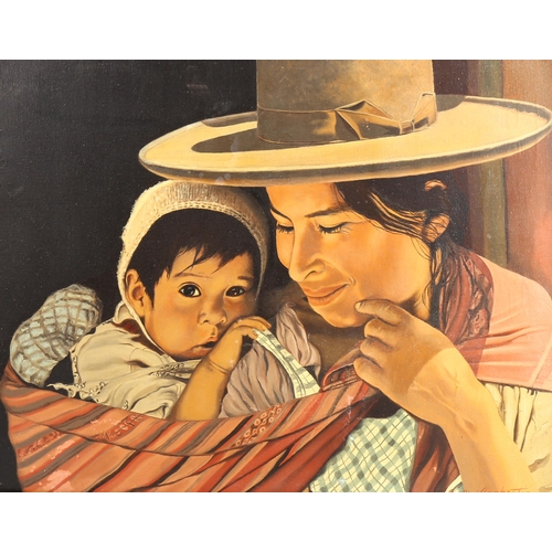 1331 - Leslie Carpenter, oil on canvas, South American woman and child, signed, 40cm x 50cm, framed