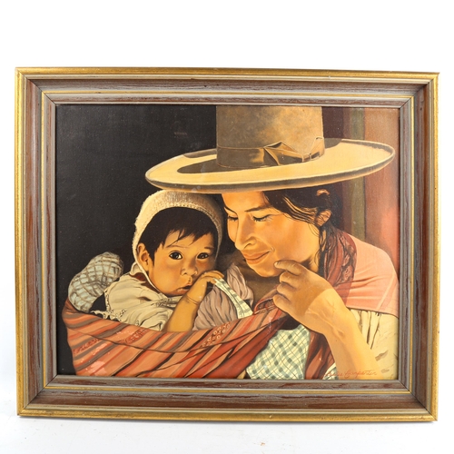 1331 - Leslie Carpenter, oil on canvas, South American woman and child, signed, 40cm x 50cm, framed