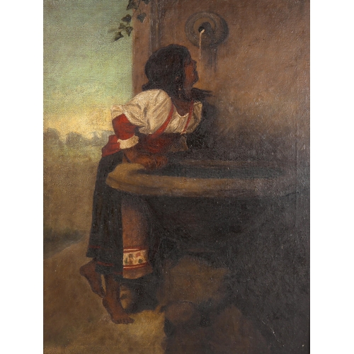 1334 - 19th century European School oil on canvas, girl at the fountain, unsigned, 60cm x 45cm, framed