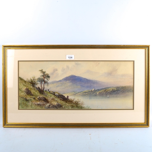 1336 - Edwin Earp, watercolour, river landscape, signed, 24cm x 57cm, framed