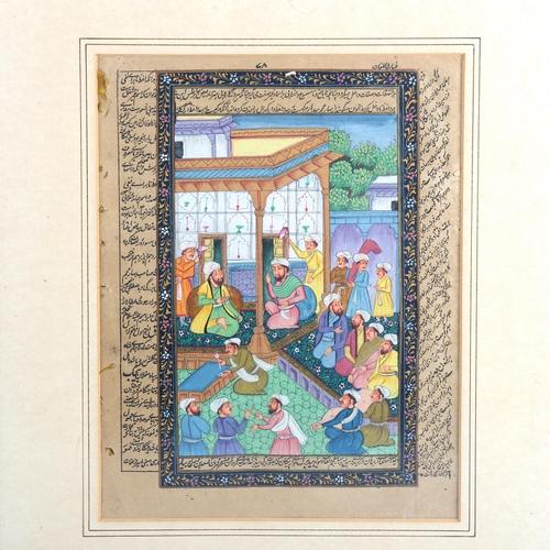 1337 - Indian Mughal School, pair of watercolours on paper, Court scenes with text inscriptions, image 28cm... 