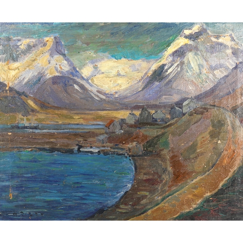 1340 - Contemporary oil on canvas, mountain landscape, 50cm x 63cm, unframed