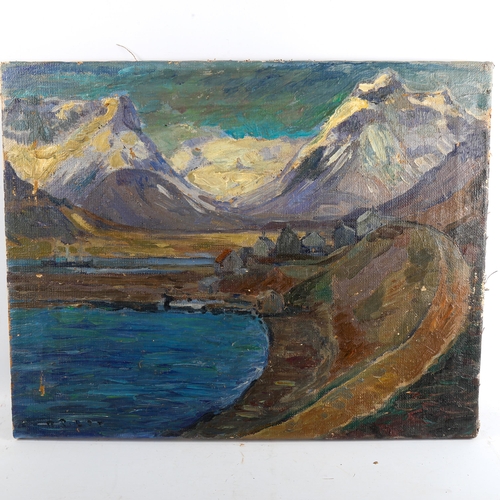 1340 - Contemporary oil on canvas, mountain landscape, 50cm x 63cm, unframed