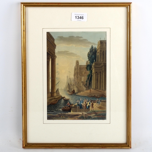 1346 - 19th century Italian School, watercolour, Cappriccio, harbour scene, unsigned, 23cm x 15cm, framed