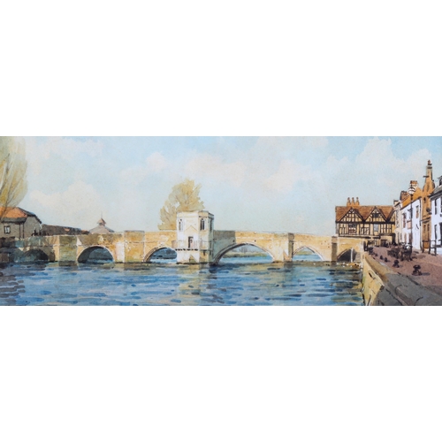 1348 - Matthew Alexander, watercolour, St Ives Bridge Cambridgeshire, signed, 14cm x 34cm, framed