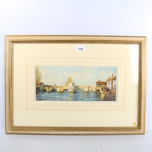 1348 - Matthew Alexander, watercolour, St Ives Bridge Cambridgeshire, signed, 14cm x 34cm, framed