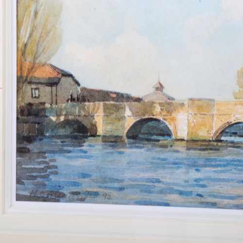 1348 - Matthew Alexander, watercolour, St Ives Bridge Cambridgeshire, signed, 14cm x 34cm, framed