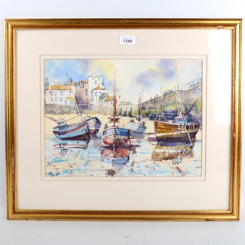 1349 - 20th century watercolour, low tide at St Ives, indistinctly signed, 29cm x 37cm, framed