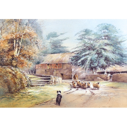 1350 - Gerry Ball (born 1948), watercolour, farm scene, signed, 26cm x 36cm, framed