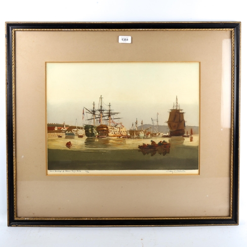 1351 - Geoffrey Garnier (1889 - 1970), aquatint, HMS Revenge and French Prize Hulk, signed in pencil, from ... 