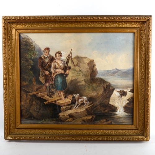 1356 - 19th century Scottish School, watercolour, Highland figures, unsigned, 42cm x 51cm, framed