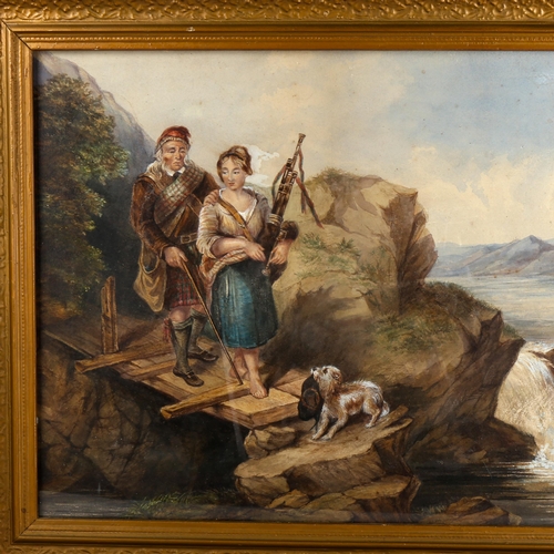 1356 - 19th century Scottish School, watercolour, Highland figures, unsigned, 42cm x 51cm, framed