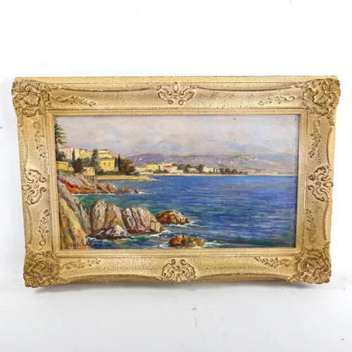 1359 - M Sablic, oil on board, coastal view of Opatija Croatia, signed, 20cm x 36cm, framed