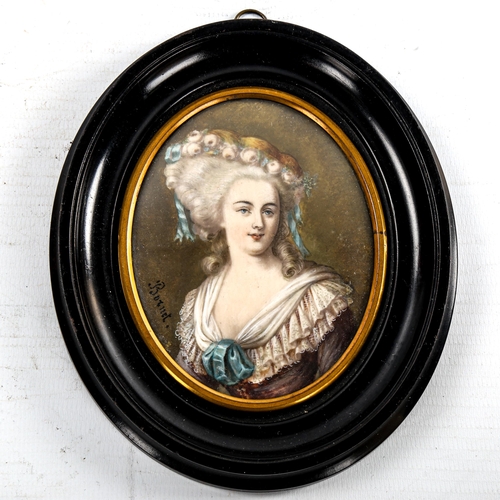 221 - Bornet, miniature watercolour on ivory, portrait of Marie Therese Lambelle, overall frame dimensions... 