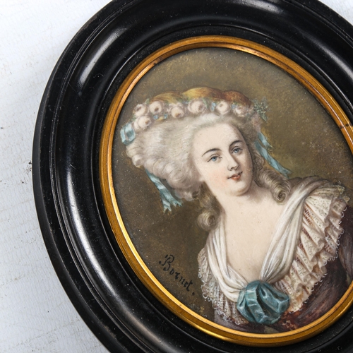 221 - Bornet, miniature watercolour on ivory, portrait of Marie Therese Lambelle, overall frame dimensions... 