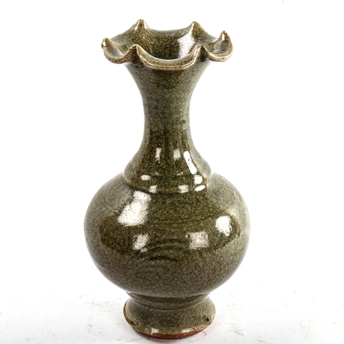 222 - A Chinese crackle glaze celadon porcelain vase, with incised decoration, height 25cm