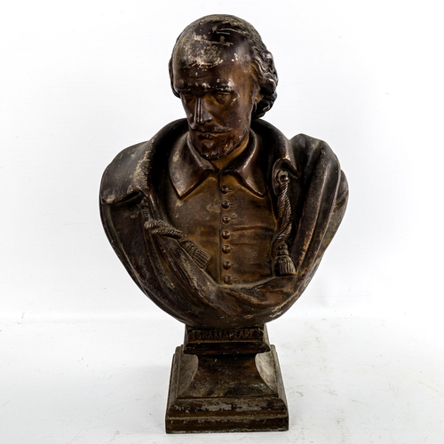 232 - A patinated spelter bust of Shakespeare, height 32cm