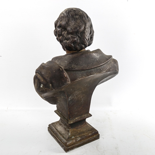 232 - A patinated spelter bust of Shakespeare, height 32cm