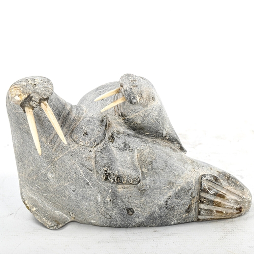 236 - A Canadian carved soapstone walrus, length 19cm