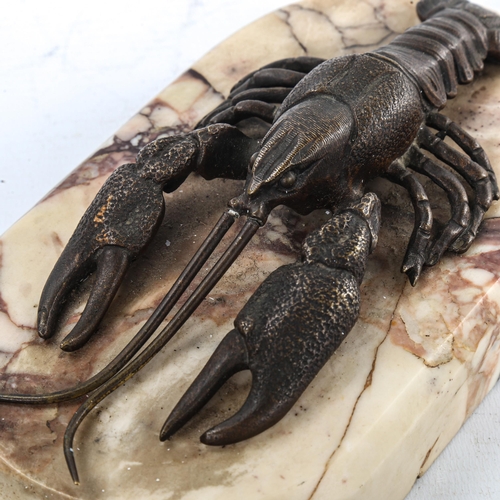 237 - A bronze lobster on marble base, unsigned, length 18cm