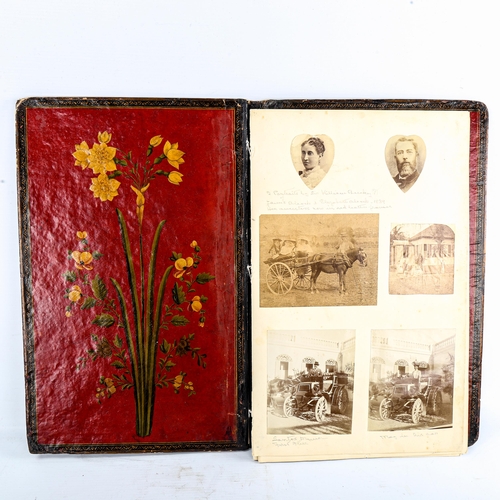 239 - A Persian style lacquer album, possibly Qajar Period, Tazhib, containing photographs relating to the... 