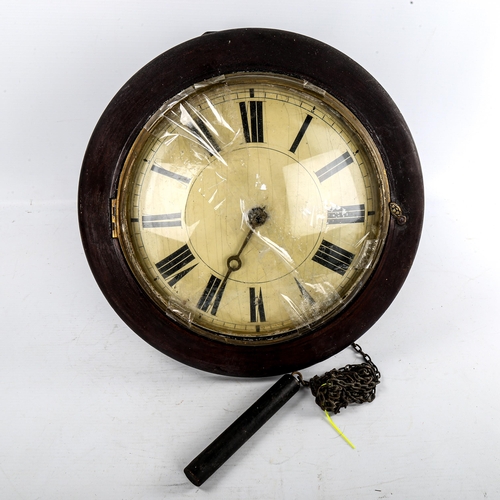 252 - A Victorian 30-hour wall clock with painted wood dial, case diameter 30cm