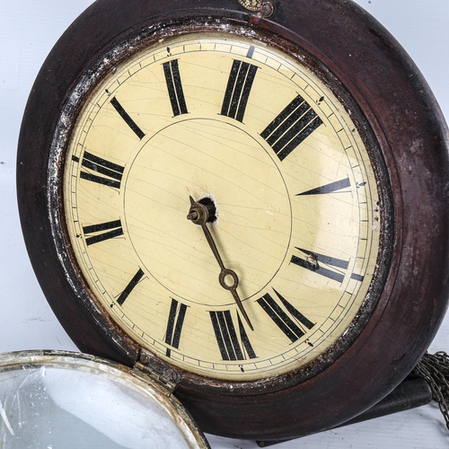 252 - A Victorian 30-hour wall clock with painted wood dial, case diameter 30cm