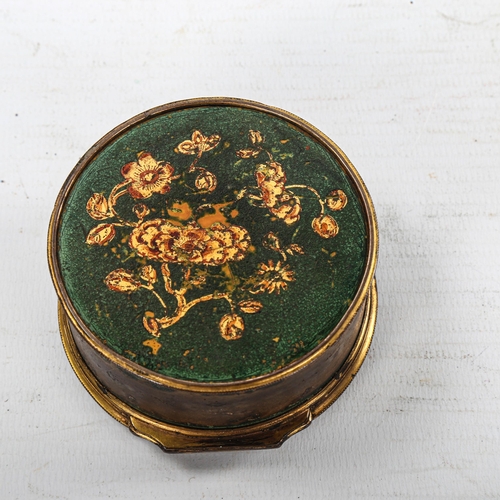 255 - An 18th century tortoiseshell and gilt-metal chinoiserie style box, diameter 7cm