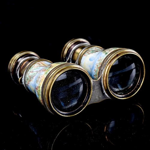 259 - A pair of brass and enamel opera glasses, hand painted romantic scenes