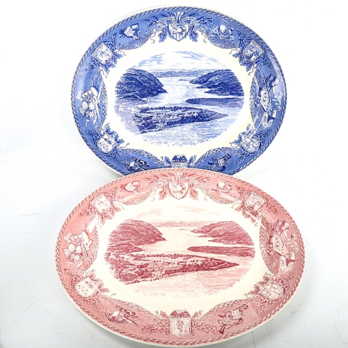 265 - 2 Wedgwood blue and pink transfer decorated platters, depicting US Military Academy Westpoint New Yo... 