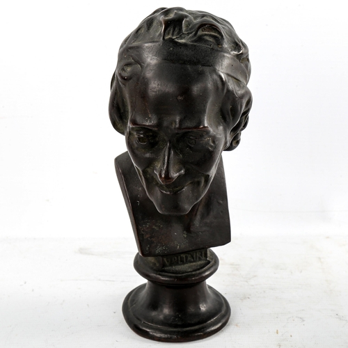 272 - A 19th century patinated bronze head and shoulders bust of Voltaire, unsigned, height 22cm