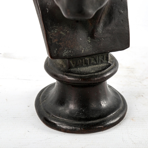 272 - A 19th century patinated bronze head and shoulders bust of Voltaire, unsigned, height 22cm