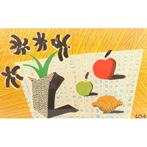 1378 - David Hockney, colour print, 2 apples and 1 lemon and 4 flowers, signed in the plate, 32cm x 52cm, f... 