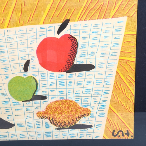 1378 - David Hockney, colour print, 2 apples and 1 lemon and 4 flowers, signed in the plate, 32cm x 52cm, f... 