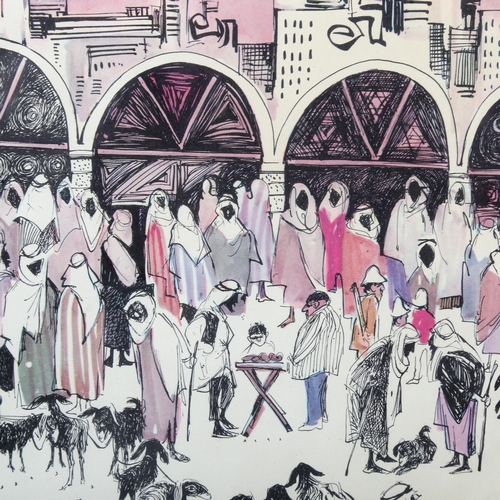 1380 - Papas, colour print, Israel market, 42cm x 55cm, framed