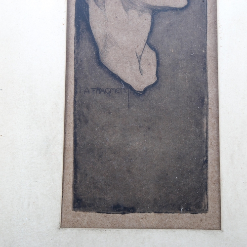 1390 - A Fragment, etching, thought to be depicting Vita Sackville West, image 18cm x 6.5cm, framed