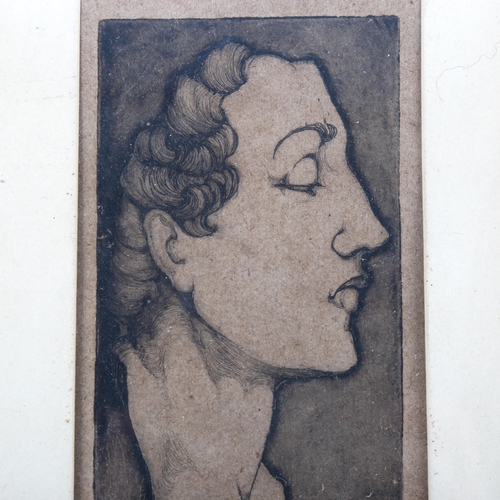 1390 - A Fragment, etching, thought to be depicting Vita Sackville West, image 18cm x 6.5cm, framed