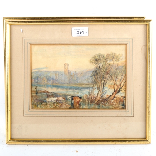 1391 - A pair of 19th century watercolours, coastal and rural scenes, 16cm x 23cm, framed