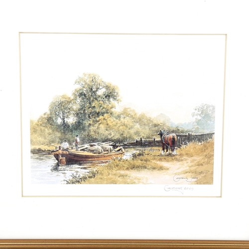 1392 - Christopher Jarvis, watercolour, waiting at the lock, signed, 23cm x 29cm, together with a print of ... 