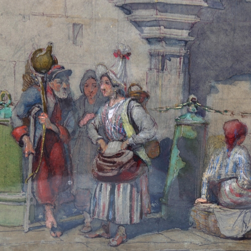 1397 - Alfred Charles Conrade (1863 - 1955), 19th century watercolour, figures outside a church, unsigned, ... 