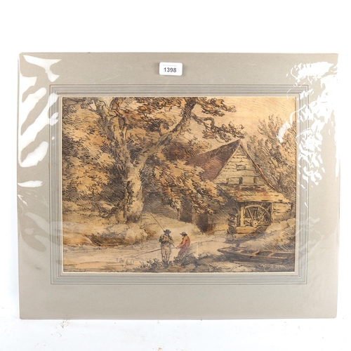 1398 - George Morland, aquatint, 2 fishermen, signed in the plate, 30cm x 40cm, mounted