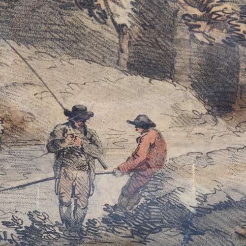 1398 - George Morland, aquatint, 2 fishermen, signed in the plate, 30cm x 40cm, mounted