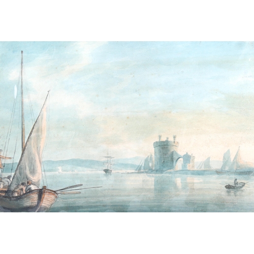 1400 - 19th century Italian School, watercolour, fishermen in a bay, unsigned, 33cm x 50cm, mounted