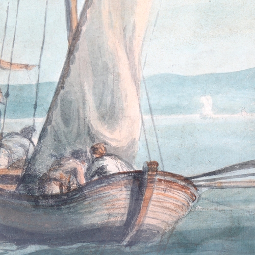 1400 - 19th century Italian School, watercolour, fishermen in a bay, unsigned, 33cm x 50cm, mounted