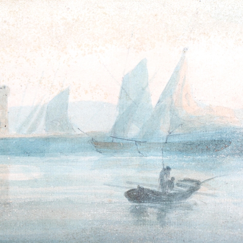 1400 - 19th century Italian School, watercolour, fishermen in a bay, unsigned, 33cm x 50cm, mounted