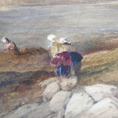 1402 - 19th century watercolour, figures on an estuary, unsigned, 34cm x 49cm, mounted