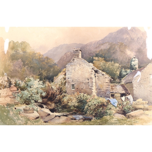 1403 - David Hall Mckewan, watercolour, cottage in the mountains, signed, 35cm x 53cm, mounted