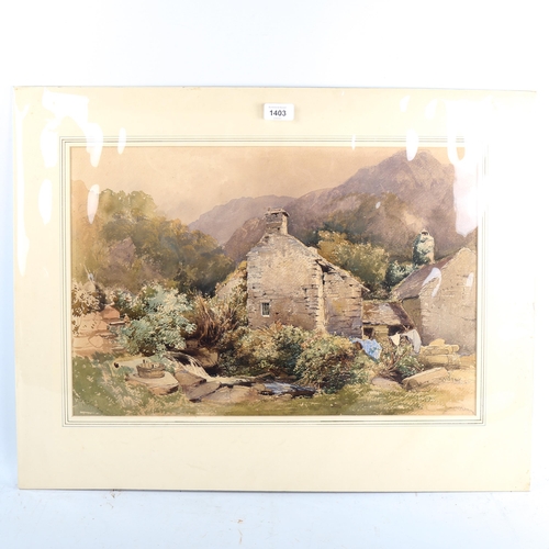 1403 - David Hall Mckewan, watercolour, cottage in the mountains, signed, 35cm x 53cm, mounted