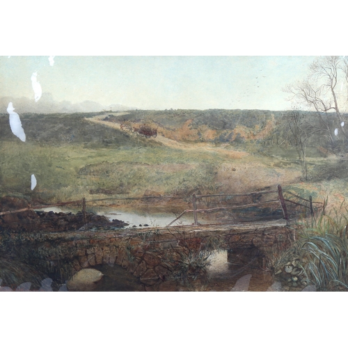 1404 - Dickinson, watercolour, horse-drawn cart on a country road, unsigned, 38cm x 55cm, mounted